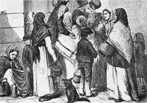 Från en annan tids Stockholm - "Tiggare vid Operakällaren", från Julius Ejdestams "De fattigas Sverige", 1868, via Wikimedia.