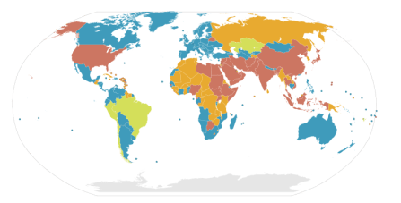 Länder med dödsstraff i rött. Kartan, från 2008, från Kaliforniens fängelsemyndighet via Wikimedia.
