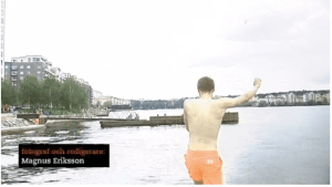 BADBART. Demonstrerar för SVT ABC att vattnet vid Hornsberg inte är något att rädas.