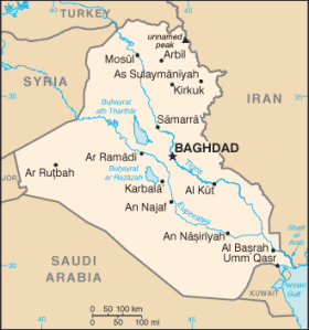 SLITS SÖNDER. Verklighetens Irak är långt från den ordnade kartbilden. Wikimedia/CIA.