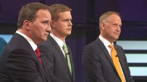 TRE SOM FÖRHANDLAR. Löfven, Fridolin och Sjöstedt i SVT-debatt (svt.se)